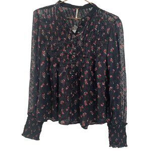 NWT Free People Flowers in December Black Swiss Dot Button Down Blouse Size XS